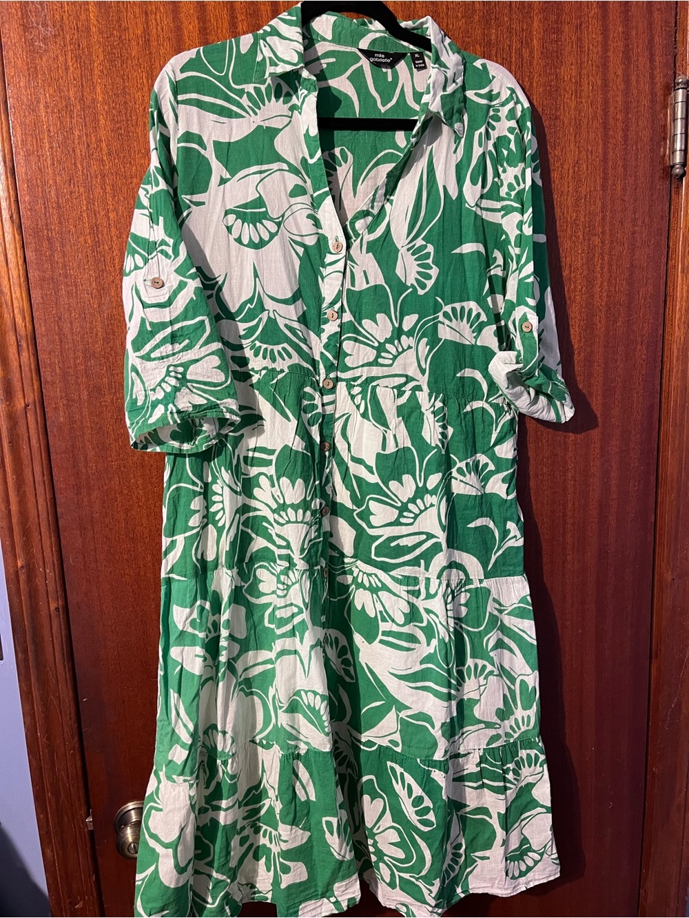 Mlle Gabrielle Green and White Floral Button-Front Midi Dress